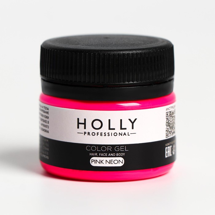 Декоративный гель для волос, лица и тела COLOR GEL Holly Professional, Pink Neon, 20 мл