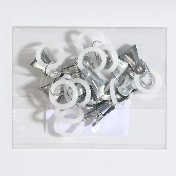 Зажим для штор, 25 × 15 мм, с пластиковым кольцом d = 12 мм, цвет серебряный