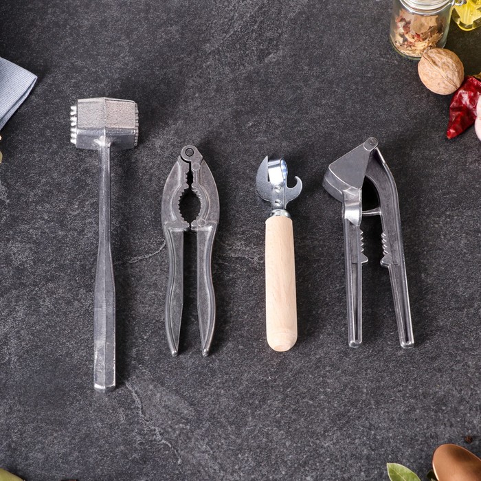 фото Подарочный набор кухонных принадлежностей "ретро", 4 предмета: орехокол, чесночница, молоток, нож 71 tas-prom