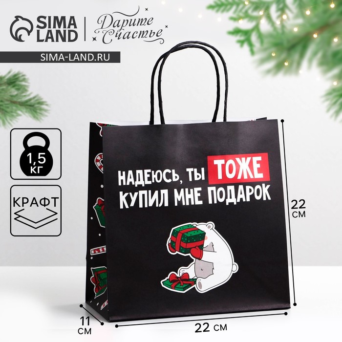 

Пакет подарочный «Ты тоже купил мне подарок», 22 × 22 × 11 см