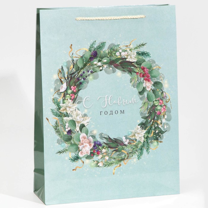 Пакет ламинированный вертикальный «Новогодний венок», L 28 × 38 × 9 см