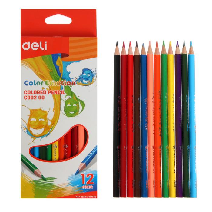 

Карандаши 12 цветов Deli Color Emotion, трёхгранные, европодвес