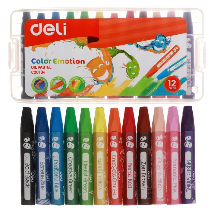 Пастель масляная детская 12 цветов Deli Color Emotion, шестигранная, пластиковая коробка