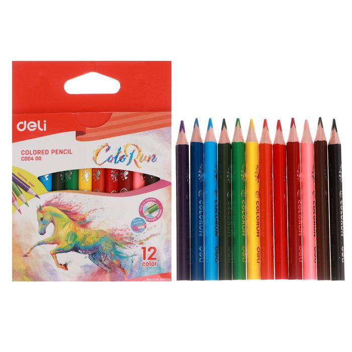 

Карандаши 12 цветов Deli ColoRun, трёхгранные, укороченные, тополь, европодвес