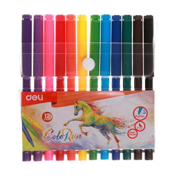 

Фломастеры 12 цветов Deli ColoRun, вентилируемый колпачок, европодвес