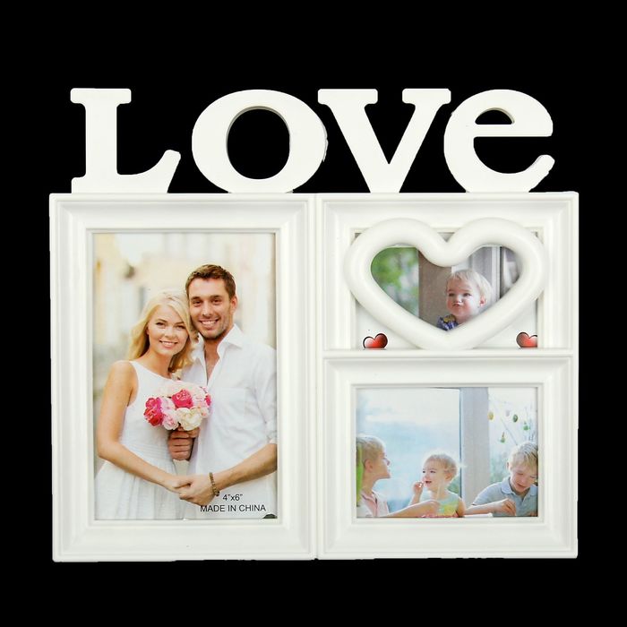 Фоторамка на 3 фото 10х8 см, 10,5х6,5 см, 10х15 см Love белая