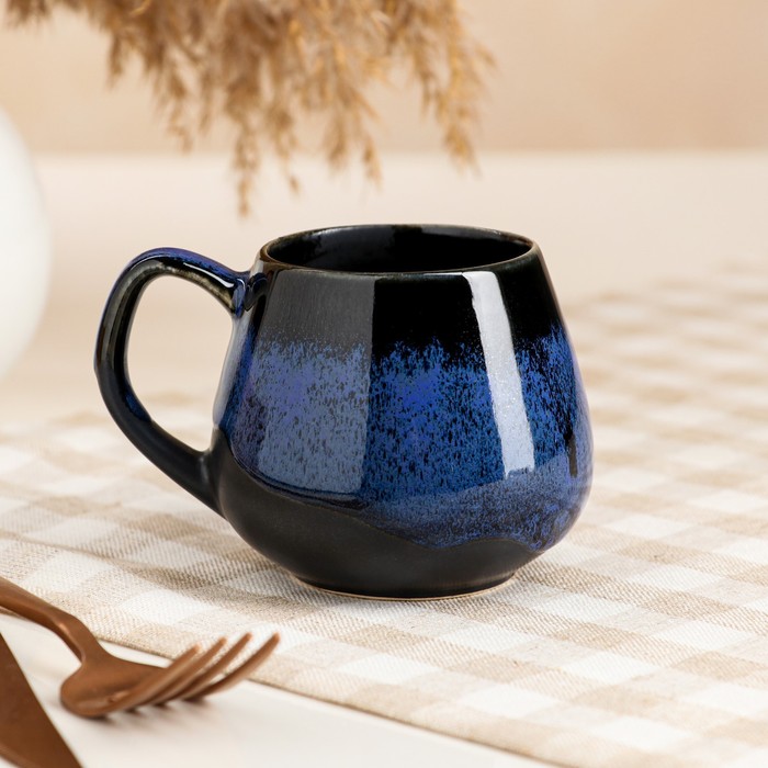 фото Кружка "бочка", глазурь, матовая, чёрно-синяя, 0.2 л керамика ручной работы