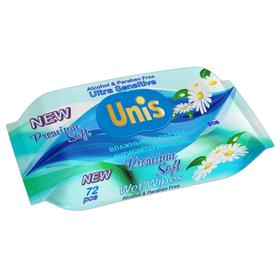Влажные салфетки UNIS для всей семьи с экстрактом ромашки, с клапаном, 72 шт.