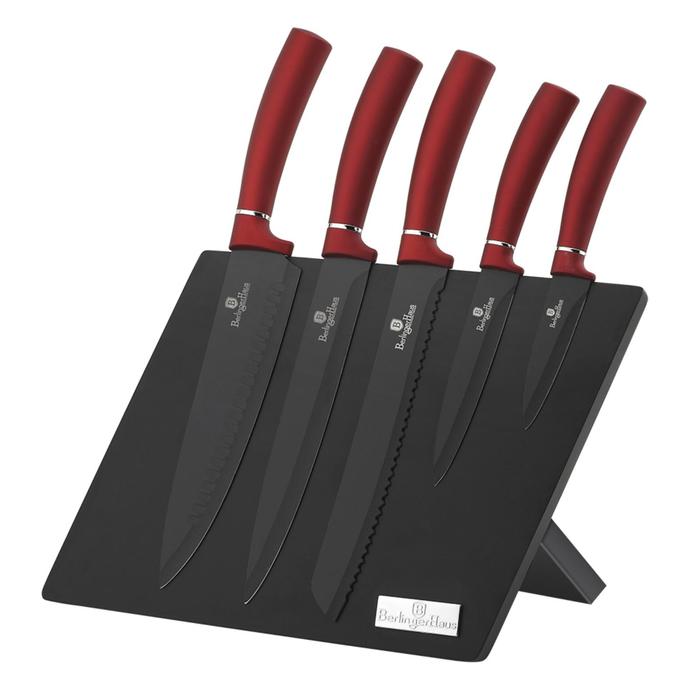 Набор ножей на магнитной подставке Burgundy Metallic Line, 6 предметов
