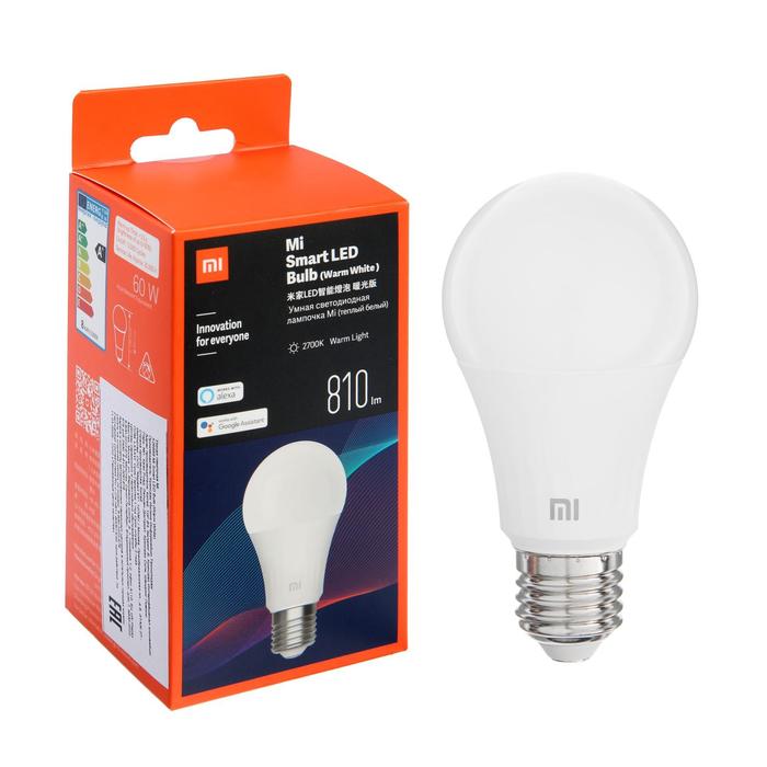 фото Лампа mi led smart bulb warm, е27, а60, 8 вт, 810 лм, 2700 к xiaomi