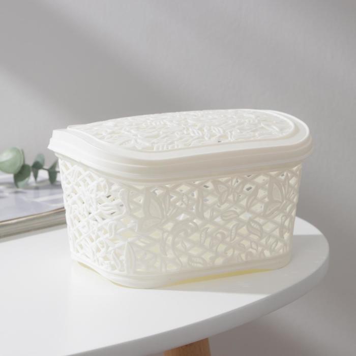 

Корзинка с крышкой Fiori mini, прямоугольная, 1 л, цвет молочный
