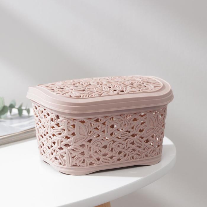

Корзинка с крышкой Fiori mini, прямоугольная, 1 л, цвет нежно-розовый