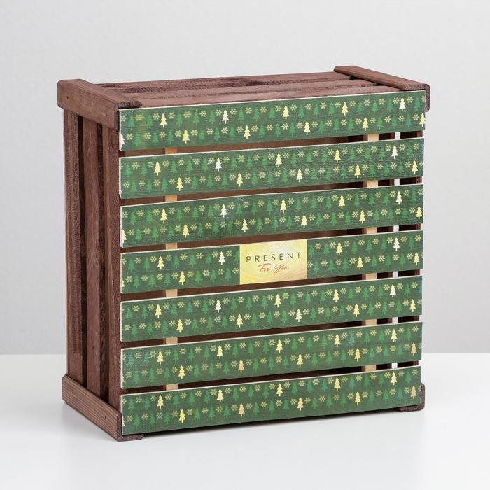 Ящик деревянный «Ёлки», 30 × 30 × 10  см