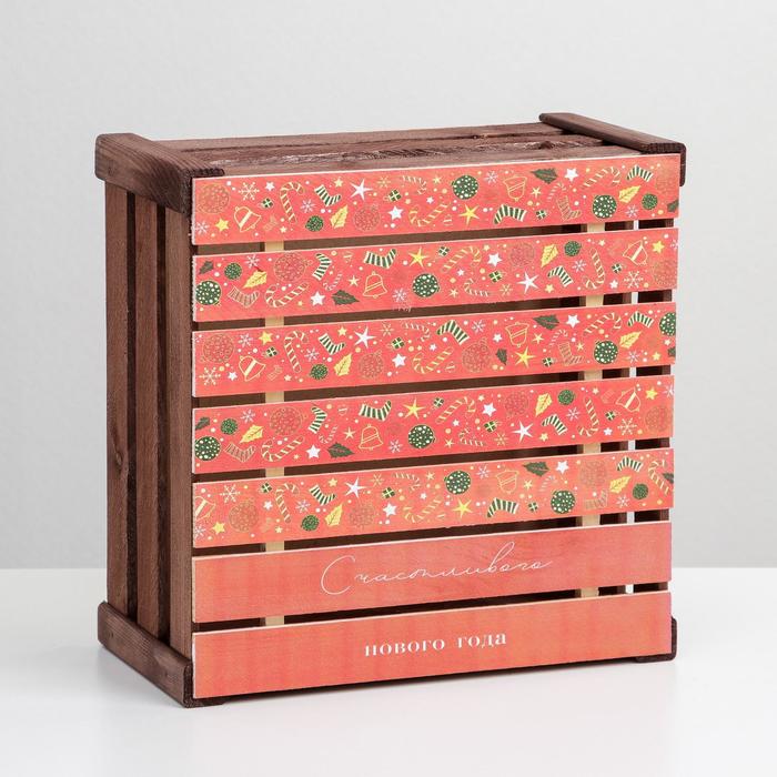 Ящик деревянный «Счастливого нового года», 30 × 30 × 10  см