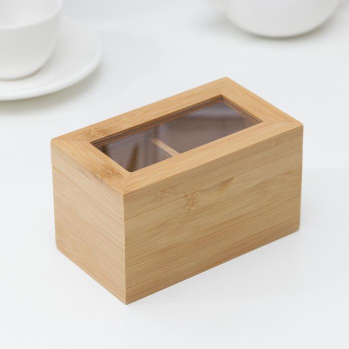 Ящик для чая, 2 секции, 14×18×8 см, бамбук