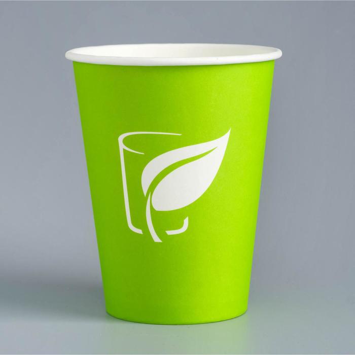 Стакан бумажный Зеленый LOGO для горячих напитков, 350 мл, диаметр 90 мм стакан бумажный крафт 350 мл диаметр 90 мм