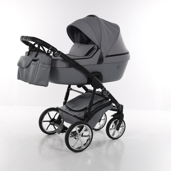 Коляска детская 2в1 JUNAMA TERMO LINE MIX JTLM-01, цвет кожа-ткань серая/рама черная