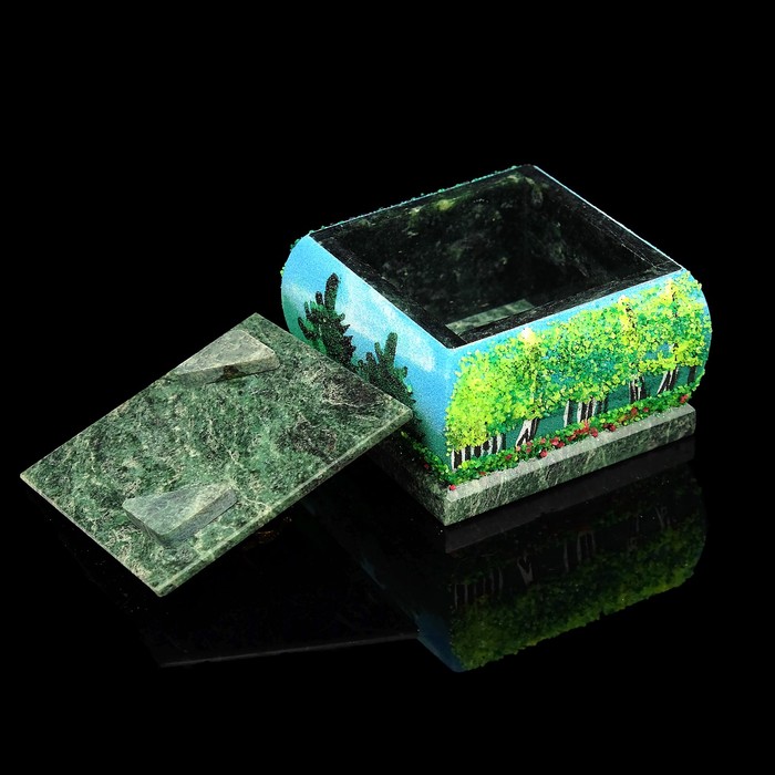 Шкатулка "Лето" с рисунком и ящеркой 7х7 см змеевик