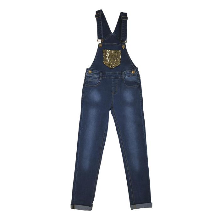 Полукомбинезон джинсовый для девочек, рост 146 см, цвет синий полукомбинезон для девочек рост 146 см цвет малиновый