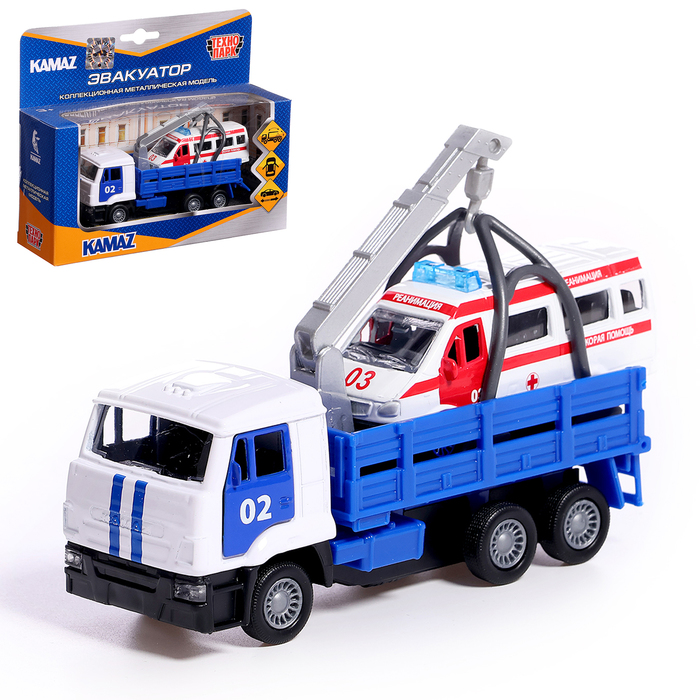 

Машина металлическая «KAMAZ эвакуатор», 12 см, открываются двери, подвижные детали, инерция, скорая помощь 7,5 см