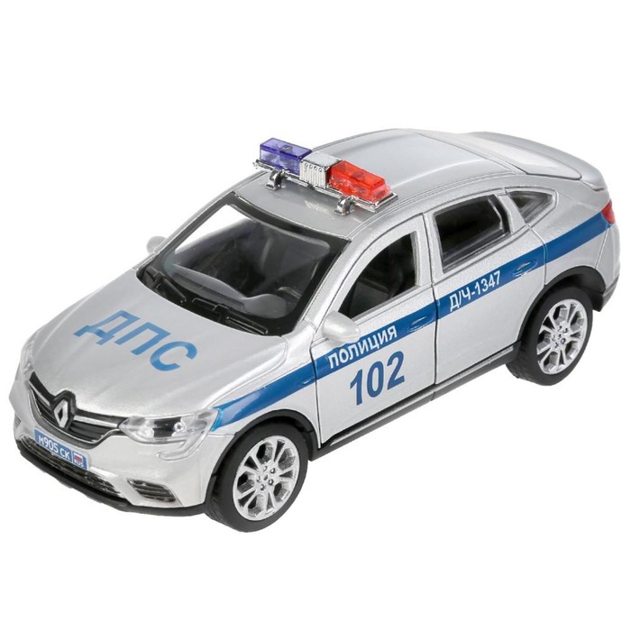 фото Машина металлическая «renault arkana полиция», 12 см, открываются двери и багажник, цвет серебристый технопарк