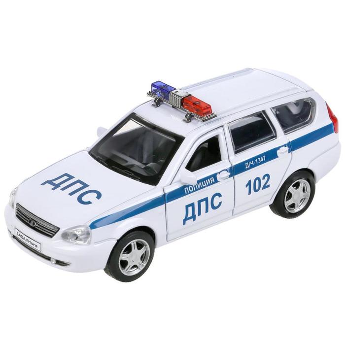 фото Машина металлическая» lada priora полиция», 12 см, открываются двери и багажник, инерция, цвет белый технопарк