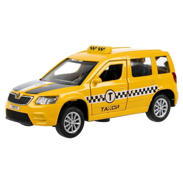 фото Машина металлическая skoda yeti такси», 12 см, световые и звуковые эффекты, открываются двери и багажник, инерция технопарк