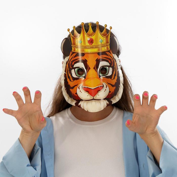 фото Маска на резинке "тигр с короной", 25,6 х 26,5 см страна карнавалия