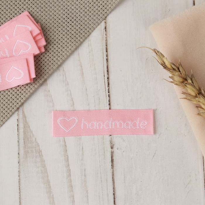 Набор нашивок «Handmade», 6 × 1,5 см, 10 шт, цвет розовый
