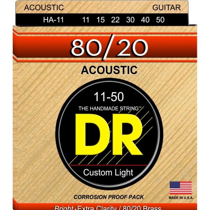 фото Струны для акустической гитары dr ha - 11 - серия hi - beam бронза 80/20, custom light (11 - 50) 6