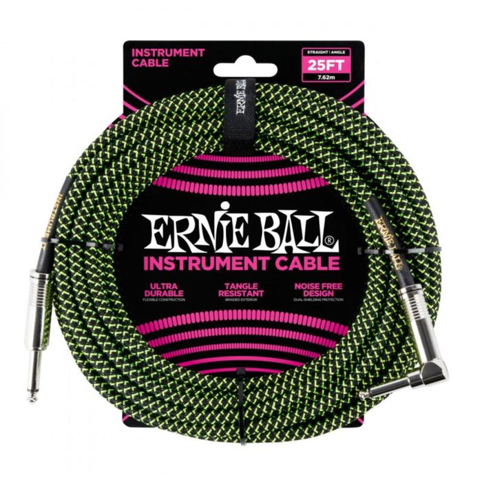 

Кабель инструментальный ERNIE BALL 6066 - прямой / угловой джеки, 7,62м, цвет чёрный с зелёным 663