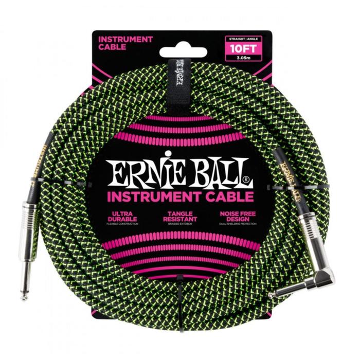 

Кабель инструментальный ERNIE BALL 6077 - оплетенный, 3,05 м, прямой/угловой джеки, черный/зеленый