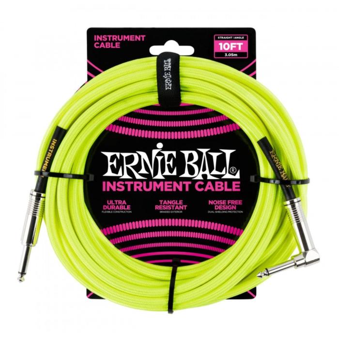 

Кабель инструментальный ERNIE BALL 6080 - оплетенный, 3,05 м, прямой/угловой джеки, желтый неон 66