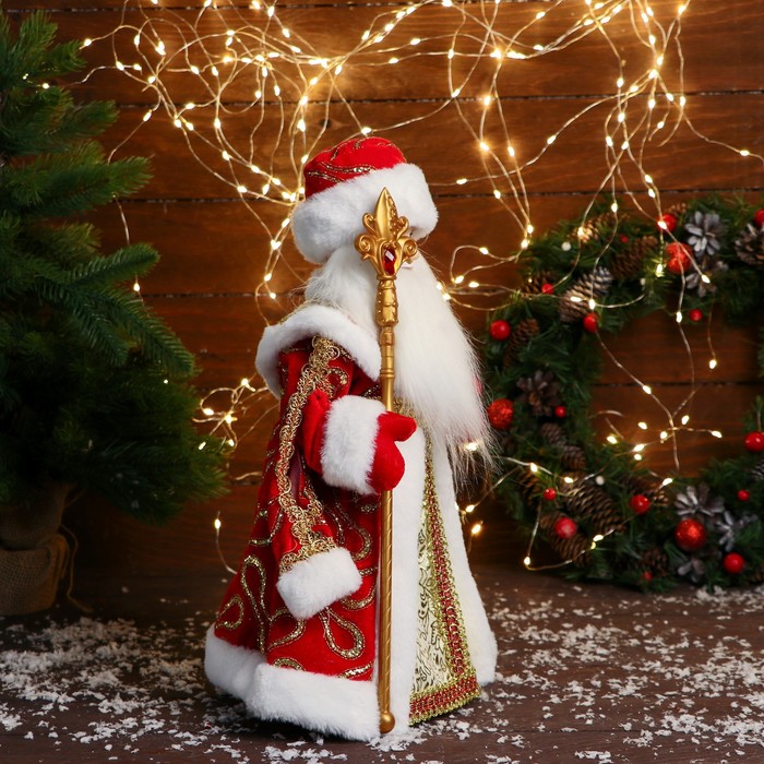 Дед Мороз "В красно-золотой шубе с узором, с посохом" двигается, 19х40 см