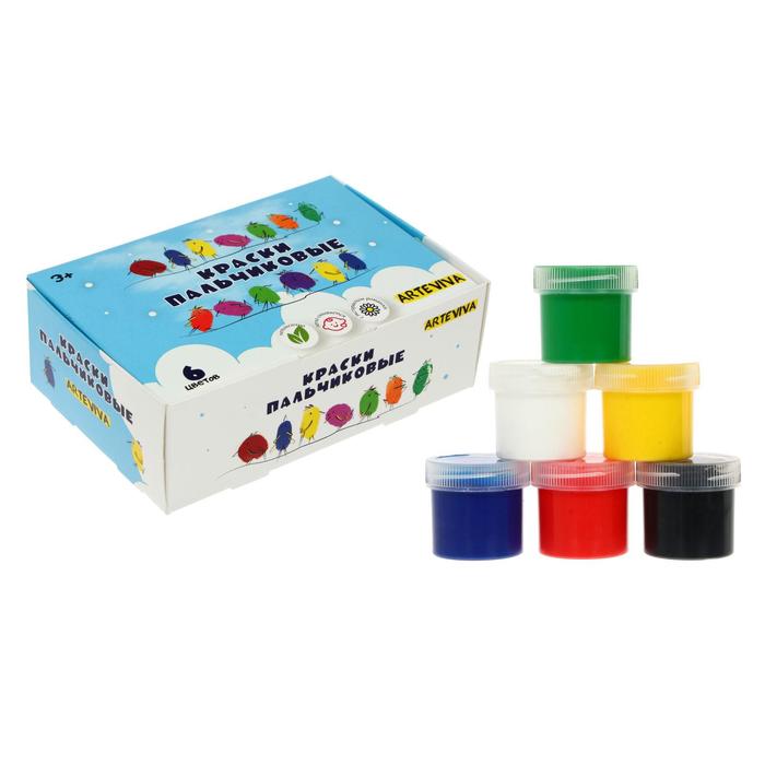 фото Краски пальчиковые, набор 6 цветов х 40 мл, «спектр», 240 мл, с ромашкой, arteviva (от 3-х лет)