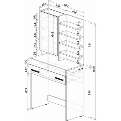 Чертеж туалетного столика с зеркалом