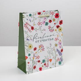 Пакет подарочный ламинированный, упаковка, «Расцветай от счастья», MS 18 х 23 х 8 см
