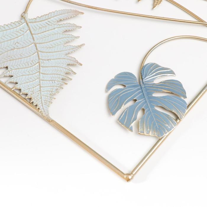фото Сувенир настенный металл "пальмовые листья" сине-голубые с золотом 40х0,5х25 см