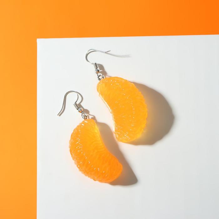 Серьги пластик «Вкусности» дольки мандарина, цвет оранжевый