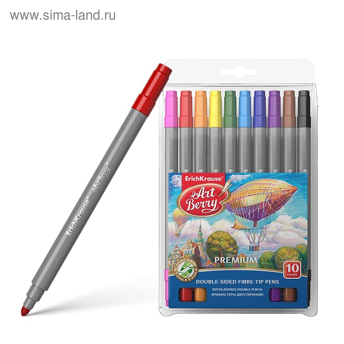 Фломастеры двухсторонние 10 цветов Erich Krause узел с шириной письма 1-2 мм и 1-4 мм 310₽