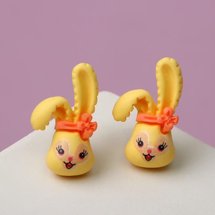 Серьги детские "Кролик с бантиком", цвет жёлто-оранжевый
