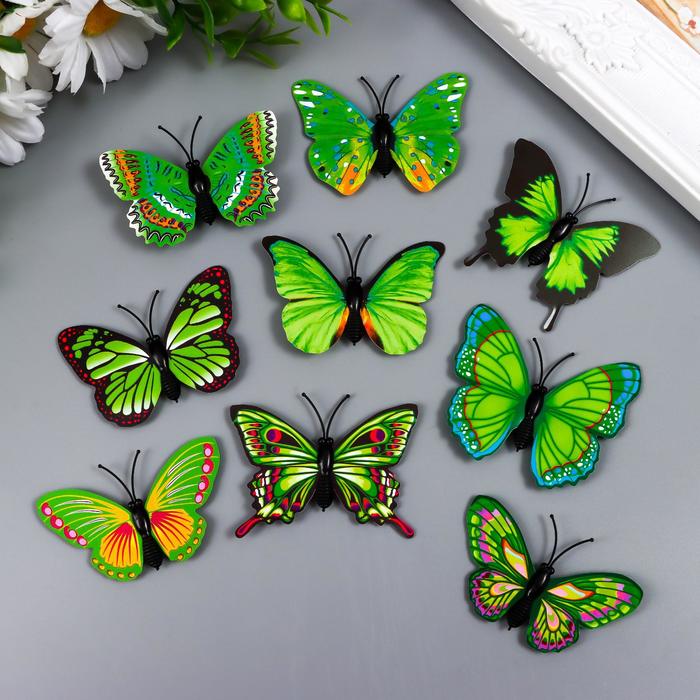 Магнит пластик Бабочка одинарные крылышки зелёные 4х6 см