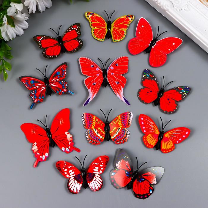 Магнит пластик "Бабочка одинарные крылышки красные" 4х6 см