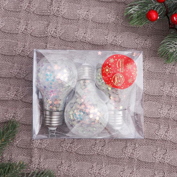 фото Украшение ёлочное "новогодние фантазии" (набор 3 шт) лампочки, 6х7 см, прозрачный зимнее волшебство