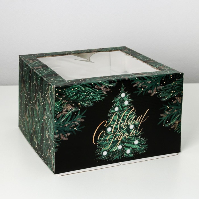 коробка для торта с окном белая 30 х 30 х 30 см Коробка для торта «С новым годом!», 30 х 30 х 19 см