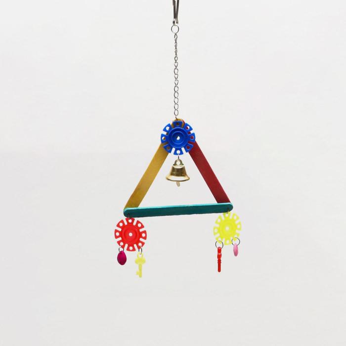 Игрушка для птиц Разноцветный треугольник, с колокольчиком, микс игрушка для животных nposs треугольник розовый