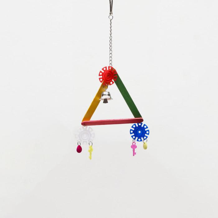 Игрушка для птиц "Разноцветный треугольник", с колокольчиком, микс
