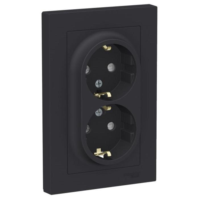 

Розетка двойная SE ATLASDESIGN, 16 А, с з/к, со шторками, в сборе, цвет карбон