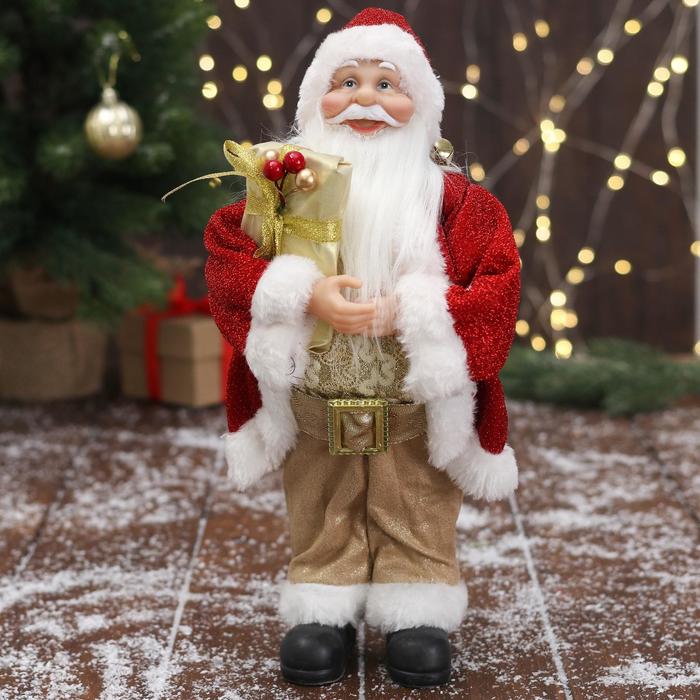 Дед Мороз В золотисто-красном костюме, с ремешком, с подарками 15х30 см дед мороз в красном костюме с узором двигается музыка саксофон 160 см