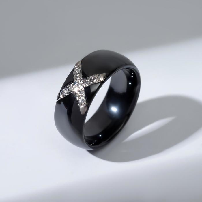 фото Кольцо керамика "крестик", цвет чёрный, 16 размер vel vett